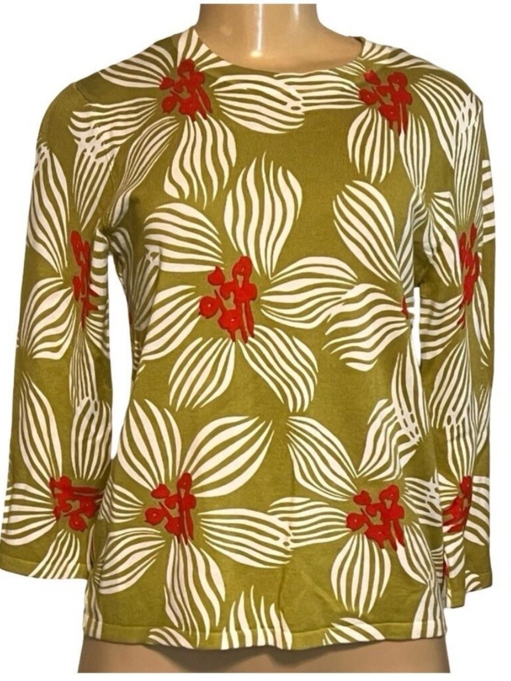 Investments Petites Floral Knit Sweater – Olive Multi NWT $69